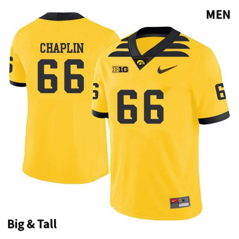 Men's Iowa Hawkeyes NCAA #66 Jeremy Chaplin Yellow Authentic Nike Big & Tall Alumni Stitched College Football Jersey LD34N13UG